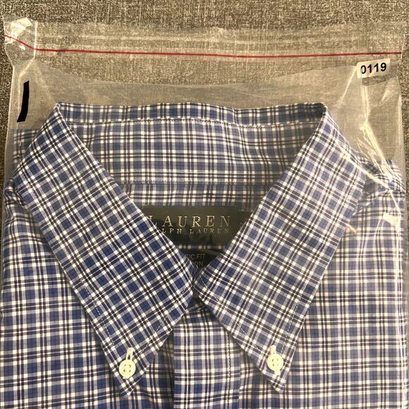 Lauren Ralph Lauren Men Blue Button Up Long Sleeve Shirt Non Iron Size 17 36/37 - Picture 8 of 8